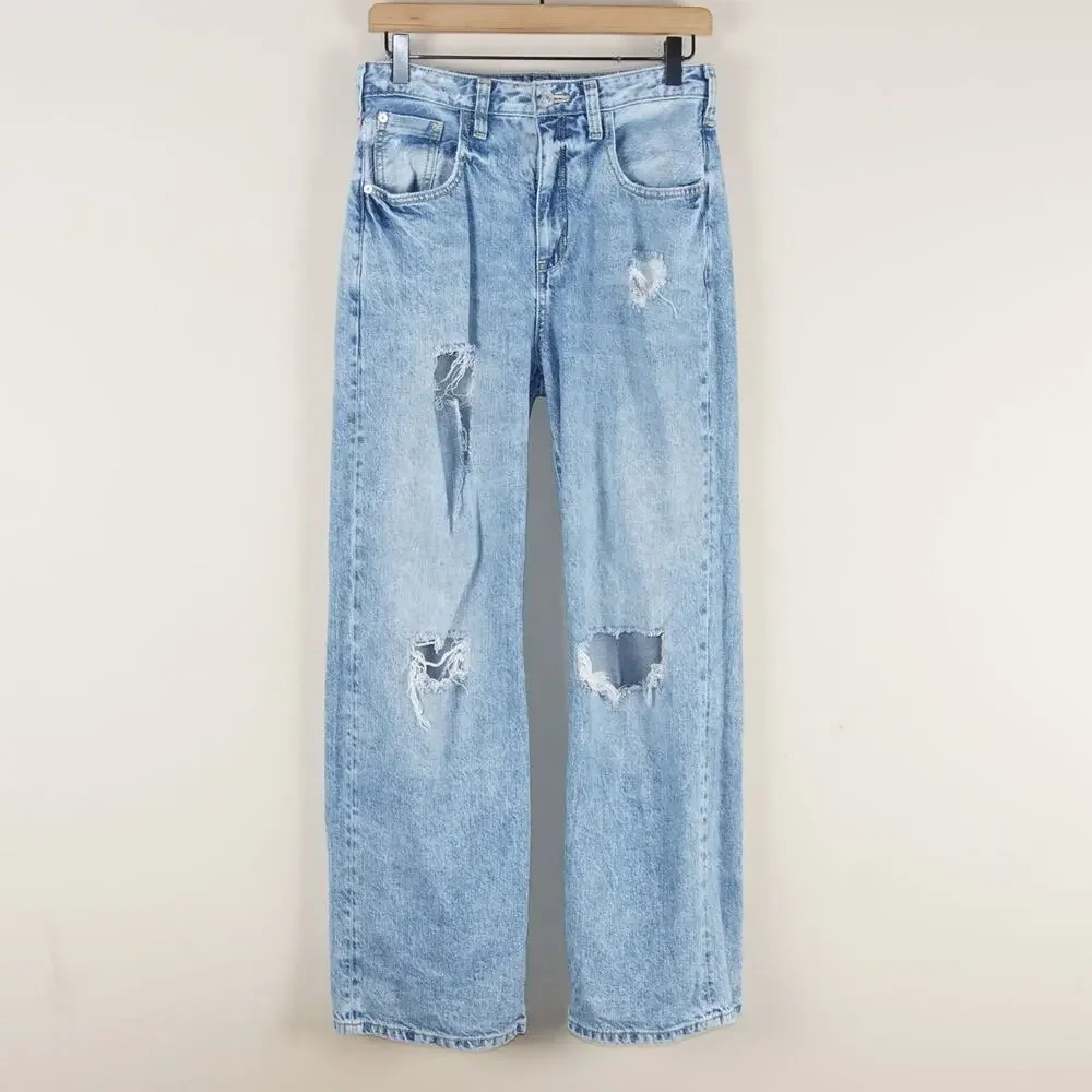 Pilcro The Joey High Rise Relaxed Light Wash Blue Distressed Jeans Sz 26